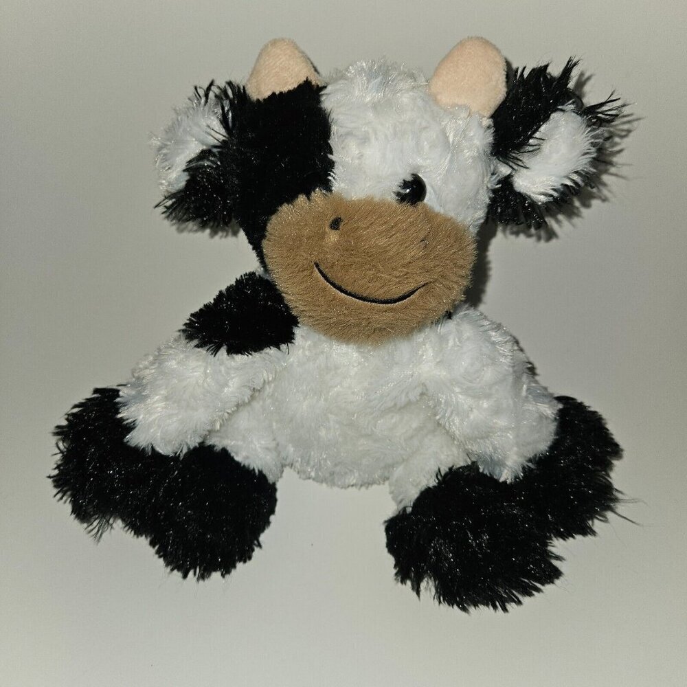 Cow Plush Black White Brown 8.5" Sitting Stuffed Animal Toy